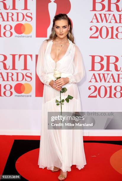 Perrie Edwards attends The BRIT Awards 2018 held at The O2 Arena on February 21, 2018 in London, England.