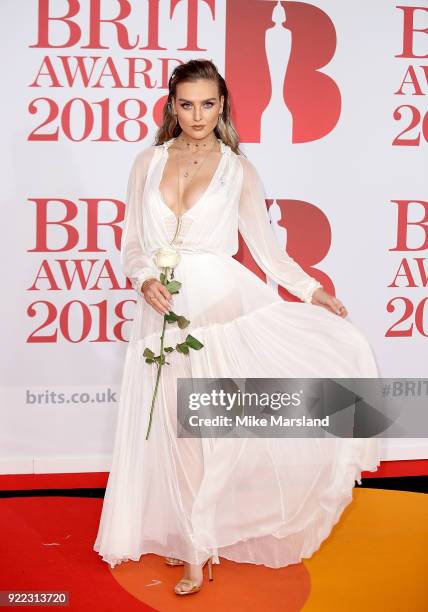 Perrie Edwards attends The BRIT Awards 2018 held at The O2 Arena on February 21, 2018 in London, England.