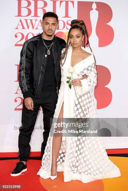 Leigh-Anne Pinnock and Andre Gray attend The BRIT Awards 2018 held at The O2 Arena on February 21, 2018 in London, England.