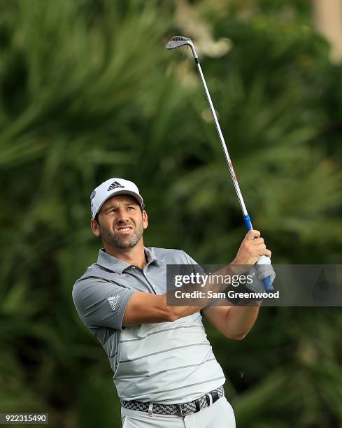 Sergio Garcia of Spain plays a shot during the pro-am round prior to the Honda Classic at PGA National Resort and Spa on February 21, 2018 in Palm...