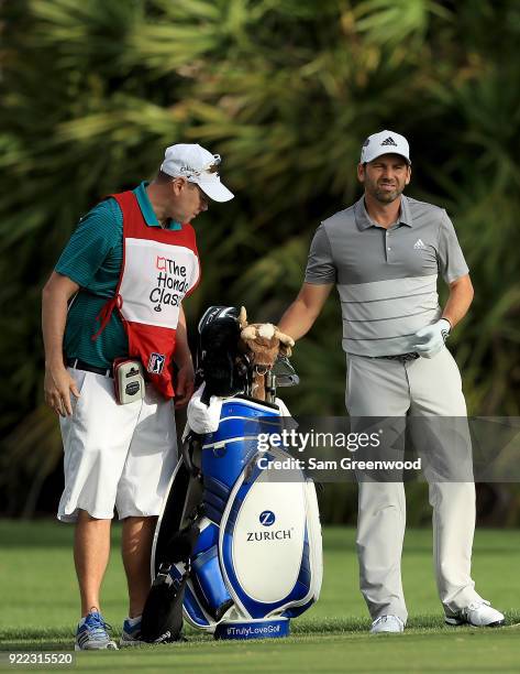 Sergio Garcia of Spain plays a shot during the pro-am round prior to the Honda Classic at PGA National Resort and Spa on February 21, 2018 in Palm...