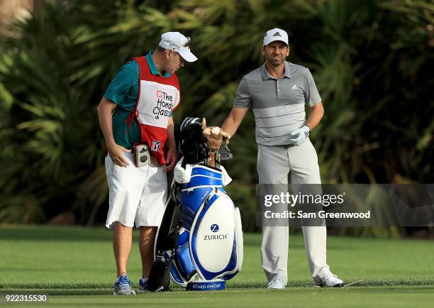 Sergio Garcia of Spain plays a shot during the pro-am round prior to the Honda Classic at PGA National Resort and Spa on February 21, 2018 in Palm...