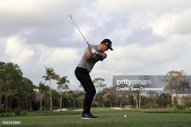 Adam Scott of Australia plays a shot during the pro-am round prior to the Honda Classic at PGA National Resort and Spa on February 21, 2018 in Palm...