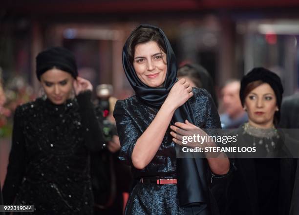 Iranian actress Leila Hatami poses on the red carpet before the premiere of the film "Pig" presented in competition during the 68th edition of the...