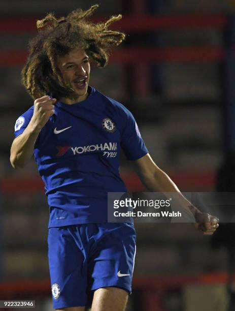 Ethan Ampadu of Chelsea celebrates his goal and Chelsea's 1st during the UEFA Youth League Round of 16 match between Chelsea FC and Feyenoord at EBB...