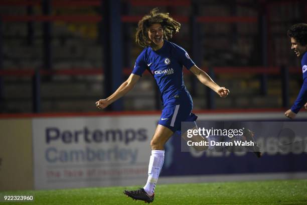 Ethan Ampadu of Chelsea celebrates his goal and Chelsea's 1st during the UEFA Youth League Round of 16 match between Chelsea FC and Feyenoord at EBB...