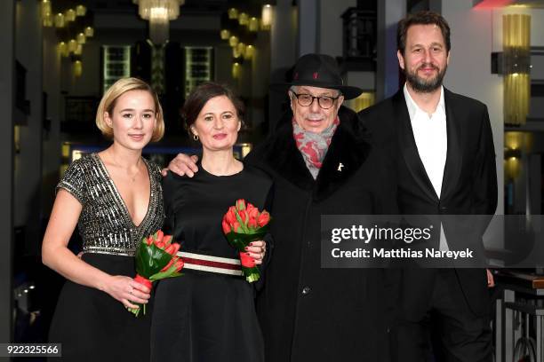 Alba August, Pernille Fischer Christensen, Festival director Dieter Kosslick and Henrik Rafaelsen attend the 'Becoming Astrid' premiere during the...