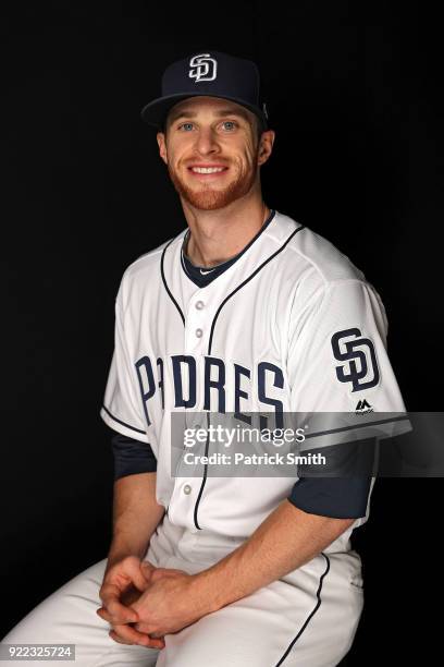 Cory Spangenberg of the San Diego Padres poses on photo day during MLB Spring Training at Peoria Sports Complex on February 21, 2018 in Peoria,...