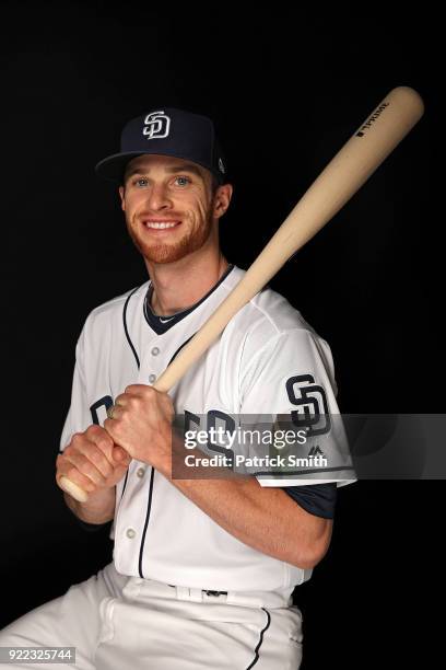 Cory Spangenberg of the San Diego Padres poses on photo day during MLB Spring Training at Peoria Sports Complex on February 21, 2018 in Peoria,...