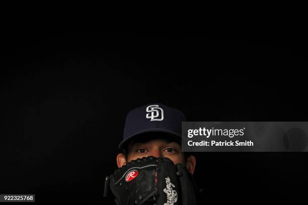 Brad Hand of the San Diego Padres poses on photo day during MLB Spring Training at Peoria Sports Complex on February 21, 2018 in Peoria, Arizona.