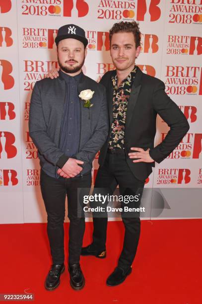 Ben Thatcher and Mike Kerr of Royal Blood attend The BRIT Awards 2018 held at The O2 Arena on February 21, 2018 in London, England.