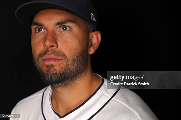 Eric Hosmer of the San Diego Padres poses on photo day during MLB Spring Training at Peoria Sports Complex on February 21, 2018 in Peoria, Arizona.