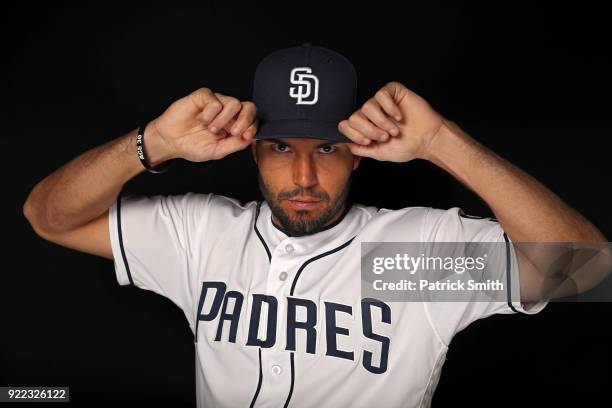 Eric Hosmer of the San Diego Padres poses on photo day during MLB Spring Training at Peoria Sports Complex on February 21, 2018 in Peoria, Arizona.