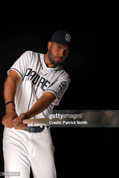 Eric Hosmer of the San Diego Padres poses on photo day during MLB Spring Training at Peoria Sports Complex on February 21, 2018 in Peoria, Arizona.