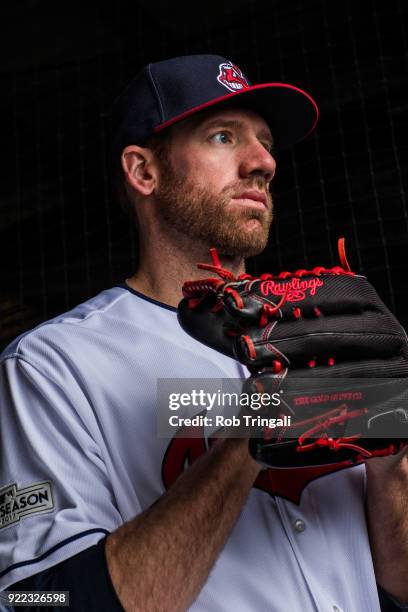 Zach McAllister of the Cleveland Indians poses for a portrait at the Cleveland Indians Player Development Complex on February 21, 2018 in Goodyear,...