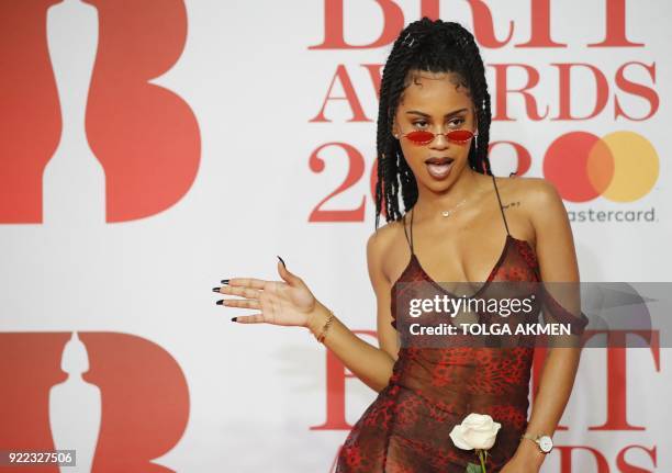 British rapper Diana De Brito, known as IAMDDB poses on the red carpet on arrival for the BRIT Awards 2018 in London on February 21, 2018. /...