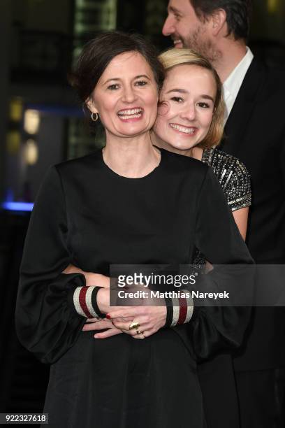 Pernille Fischer Christensen and Alba August attend the 'Becoming Astrid' premiere during the 68th Berlinale International Film Festival Berlin at...