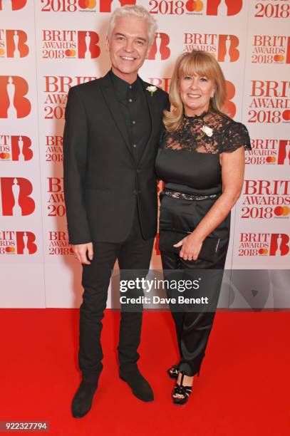 Phillip Schofield and Stephanie Lowe attend The BRIT Awards 2018 held at The O2 Arena on February 21, 2018 in London, England.