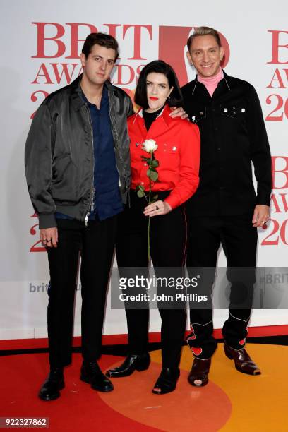 Oliver Sim, Romy Madley Croft and Jamie xx of The xx attend The BRIT Awards 2018 held at The O2 Arena on February 21, 2018 in London, England.