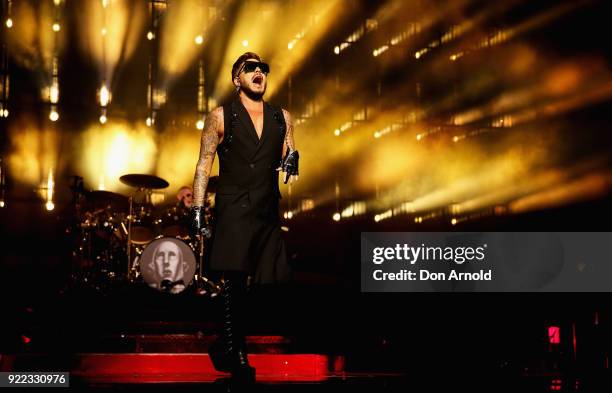 Adam Lambert performs with Queen at Qudos Bank Arena on February 21, 2018 in Sydney, Australia.