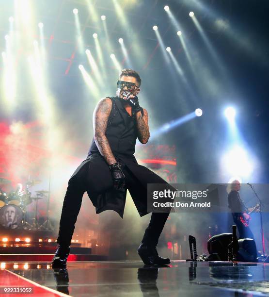 Adam Lambert performs with Queen at Qudos Bank Arena on February 21, 2018 in Sydney, Australia.