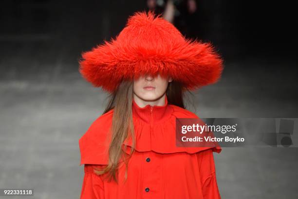 Model, detail, walks the runway at the Angel Chen show during Milan Fashion Week Fall/Winter 2018/19 on February 21, 2018 in Milan, Italy.