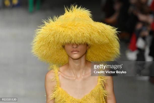 Model, detail, walks the runway at the Angel Chen show during Milan Fashion Week Fall/Winter 2018/19 on February 21, 2018 in Milan, Italy.