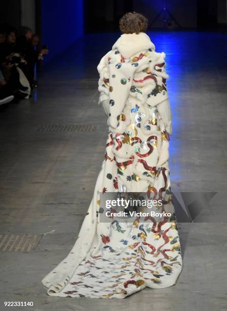 Model, detail, walks the runway at the Angel Chen show during Milan Fashion Week Fall/Winter 2018/19 on February 21, 2018 in Milan, Italy.