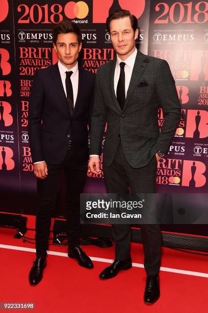 Mitch Evans and Paul Sculfor arrive at the Diamond red carpet ahead of the BRITS official aftershow party, in partnership with Tempus Magazine, at...