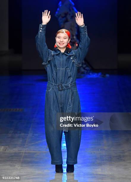 Designer Angel Chen on the runway of the her show during Milan Fashion Week Fall/Winter 2018/19 on February 21, 2018 in Milan, Italy.