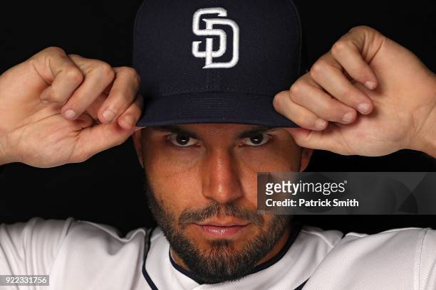 Eric Hosmer of the San Diego Padres poses on photo day during MLB Spring Training at Peoria Sports Complex on February 21, 2018 in Peoria, Arizona.