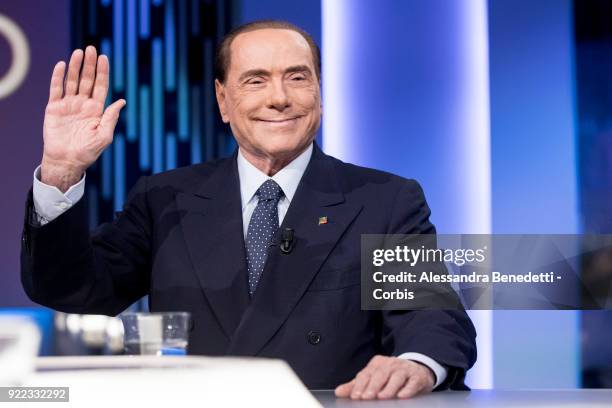 Former Italy's Prime Minister and leader of Forza Italia Party Silvio Berlusconi attends the TV debate show 8 1/2 at LA7 broadcast studios on...