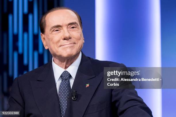 Former Italy's Prime Minister and leader of Forza Italia Party Silvio Berlusconi attends the TV debate show 8 1/2 at LA7 broadcast studios on...