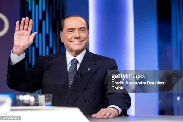 Former Italy's Prime Minister and leader of Forza Italia Party Silvio Berlusconi attends the TV debate show 8 1/2 at LA7 broadcast studios on...