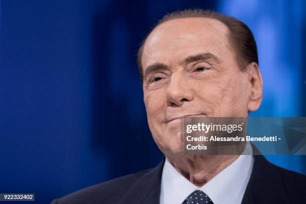 Former Italy's Prime Minister and leader of Forza Italia Party Silvio Berlusconi attends the TV debate show 8 1/2 at LA7 broadcast studios on...