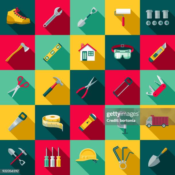 stockillustraties, clipart, cartoons en iconen met flat design home verbetering icon set met kant schaduw - sleutel handgereedschap