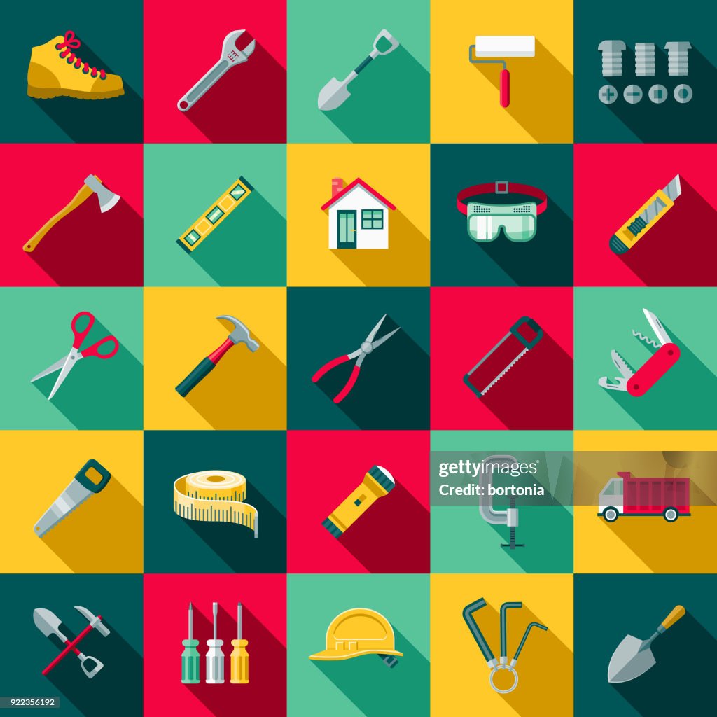 Flat Design Home Improvement Icon Set with Side Shadow