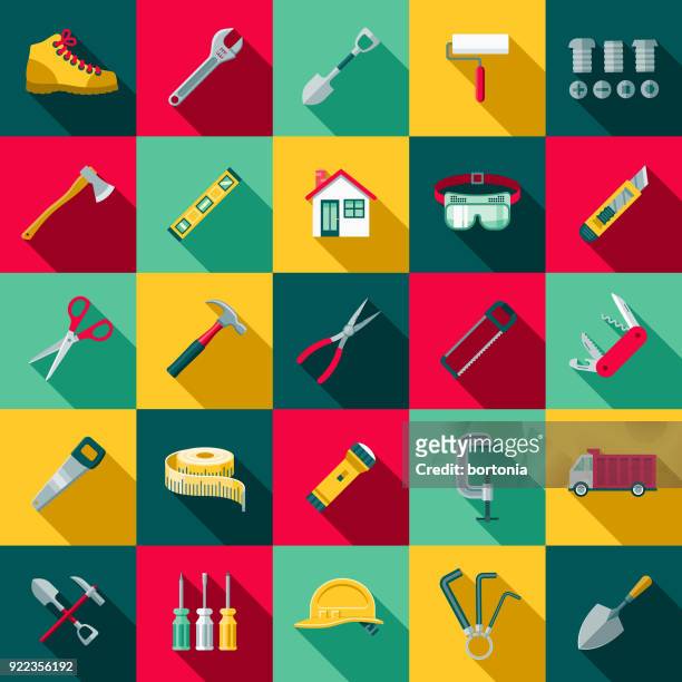 flat design home improvement icon set with side shadow - flat design stock illustrations