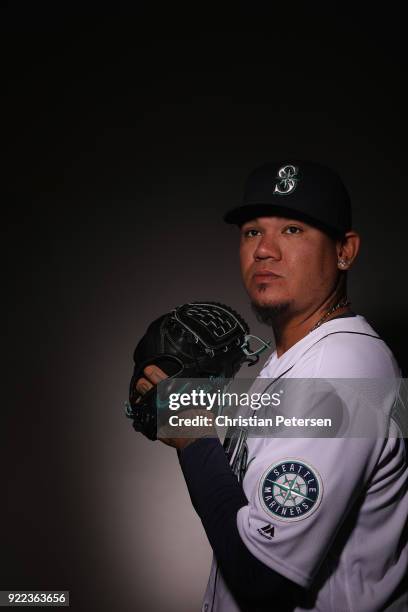 Pitcher Felix Hernandez of the Seattle Mariners poses for a portrait during photo day at Peoria Stadium on February 21, 2018 in Peoria, Arizona.