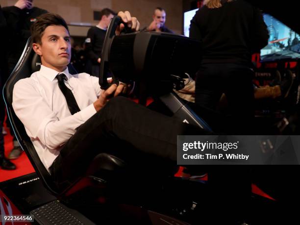 Mitch Evans competes on the Formula E Simulators at the BRITS official aftershow party, in partnership with Tempus Magazine, at the Intercontinental...