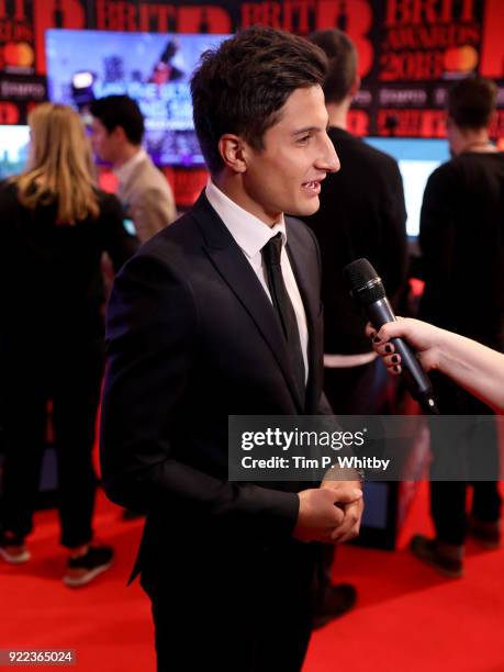 Mitch Evans is interviewed on the Diamond red carpet ahead of the BRITS official aftershow party, in partnership with Tempus Magazine, at the...