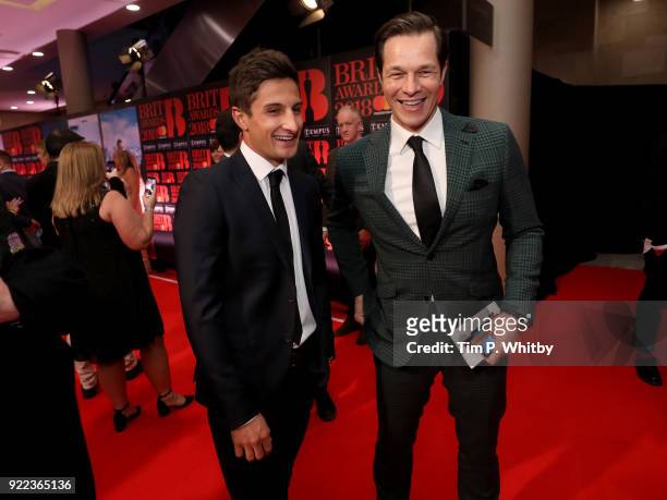 Mitch Evans and Paul Sculfor arrive at the Diamond red carpet ahead of the BRITS official aftershow party, in partnership with Tempus Magazine, at...