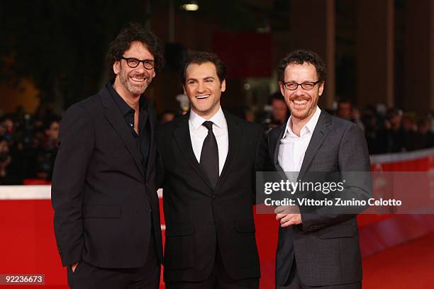 Director Joel Coen, actor Michael Stuhlbarg and director Ethan Coen attend the "A Serious Man" Premiere during Day 8 of the 4th International Rome...