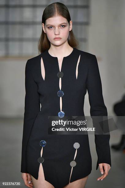 Model walks the runway at the David Koma Ready to Wear Fall/Winter 2018-2019 fashion show during London Fashion Week February 2018 on February 19,...