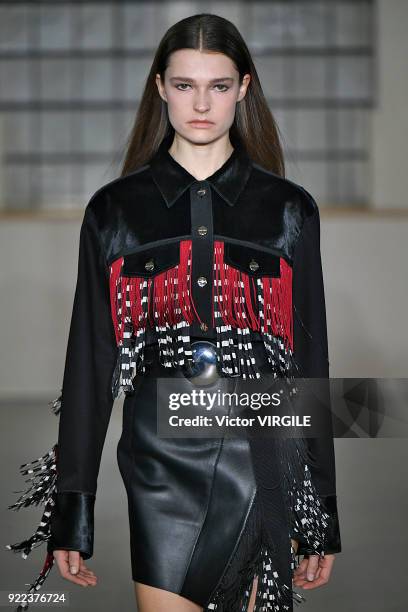 Model walks the runway at the David Koma Ready to Wear Fall/Winter 2018-2019 fashion show during London Fashion Week February 2018 on February 19,...