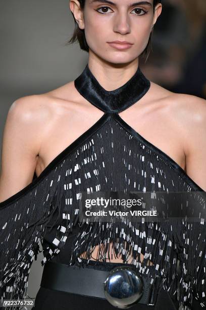 Model walks the runway at the David Koma Ready to Wear Fall/Winter 2018-2019 fashion show during London Fashion Week February 2018 on February 19,...