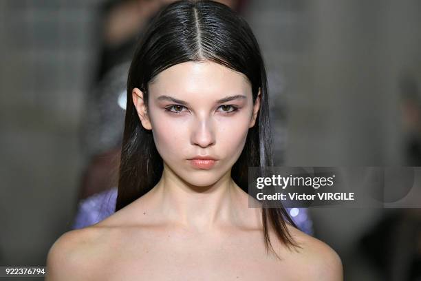 Model walks the runway at the David Koma Ready to Wear Fall/Winter 2018-2019 fashion show during London Fashion Week February 2018 on February 19,...