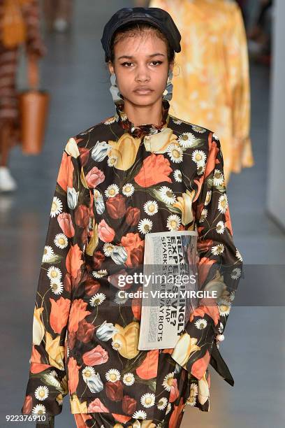 Model walks the runway at the Mother of Pearl Ready to Wear Fall/Winter 2018-2019 fashion show during London Fashion Week February 2018 on February...