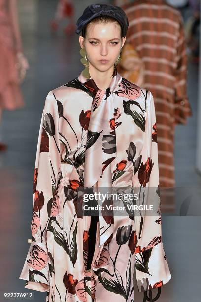 Model walks the runway at the Mother of Pearl Ready to Wear Fall/Winter 2018-2019 fashion show during London Fashion Week February 2018 on February...