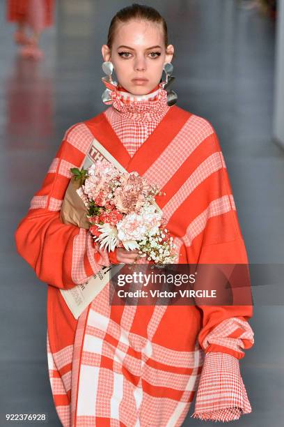 Model walks the runway at the Mother of Pearl Ready to Wear Fall/Winter 2018-2019 fashion show during London Fashion Week February 2018 on February...